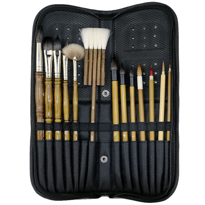 获多福画家专用折叠式便携画笔袋水彩笔帘笔袋画具包透气防霉笔包