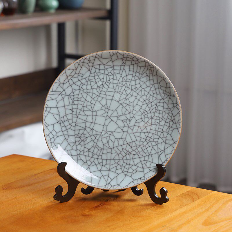 龙泉青瓷哥窑冰裂纹挂盘摆件中式客厅电视柜酒柜博古架装饰品乔迁