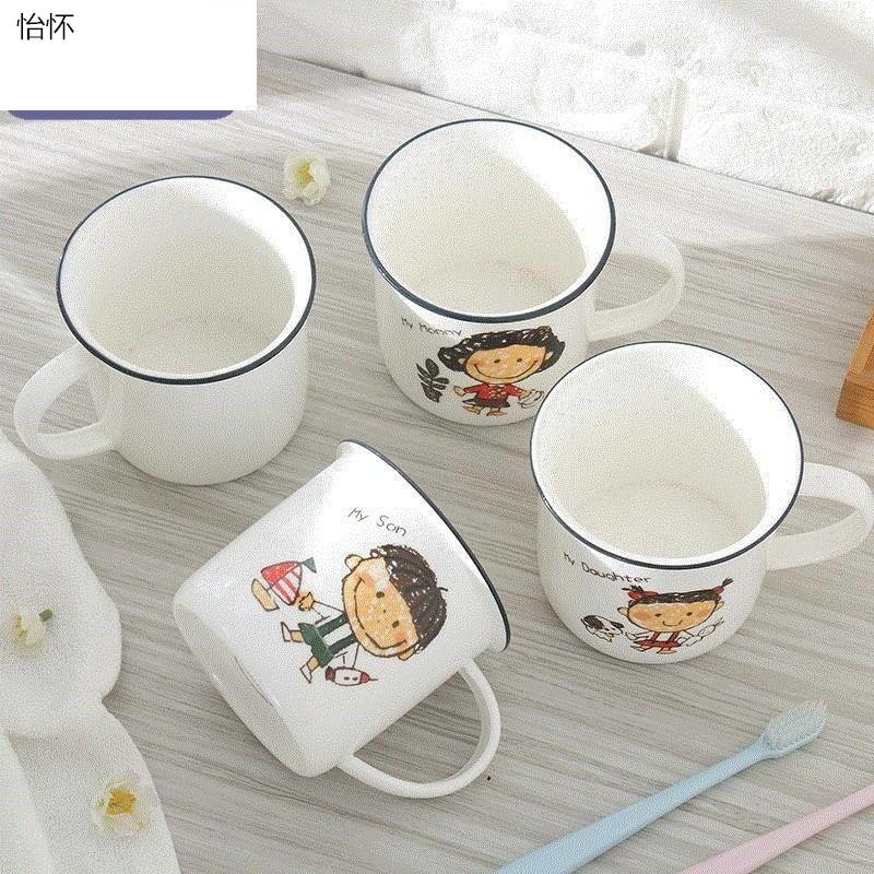 釖杯具不带盖刷牙杯子款亲子杯学生亲子男洗陶瓷漱口杯一家搪瓷儿