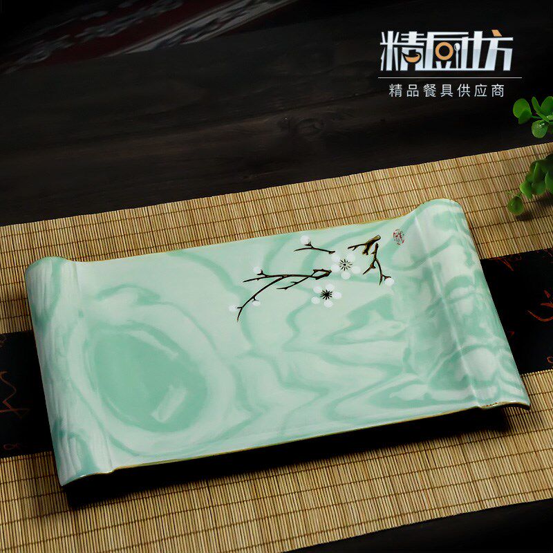 创意凉菜意境菜分子料理位上餐具高档酒店会所摆盘创意造型长方盘