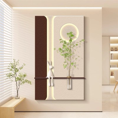 奶油风玄关装饰画水培绿植氛围灯光画客厅沙发背景墙挂画高端壁画
