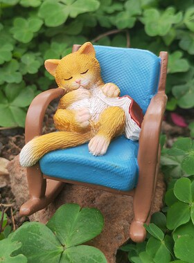 创意可爱摇椅美梦小猫咪摆件办公桌造景树脂仿真动物家居装饰送礼