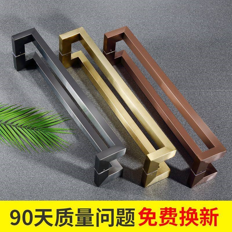 不锈钢玻璃门拉手双弯方管黑玫瑰金有框门木门办公室大门把手对装