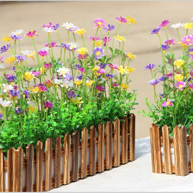 仿真田园绿植波斯菊太阳花实木栅栏套装绢花假花栅栏家居隔断摆设
