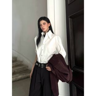 ARO【男装版 高领台法式尖领纯色衬衫 修身优雅老钱长袖衬衣上衣