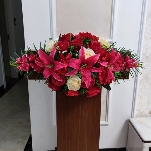 讲台花仿真花演讲台花束主席台假花挂式下垂绢花会议桌花前台摆花
