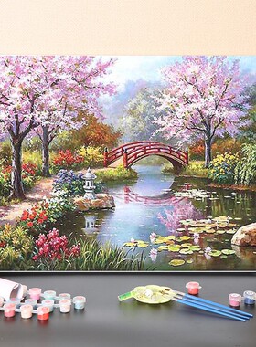 数字油画diy填充手工填色消磨时间花开季节装饰涂色丙烯油彩画画
