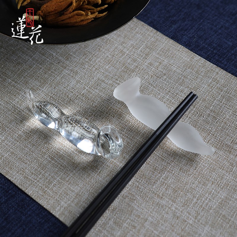 大相莲花 莲藕形 玻璃笔架笔托笔搁 透明磨砂创意筷架 茶室小茶搁