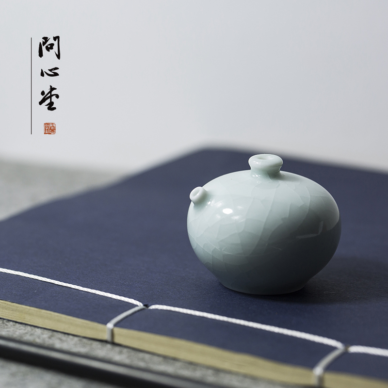 问心堂水滴汝瓷袖珍小砚滴水滴砚台磨墨加水墨碟添水文房器书法用