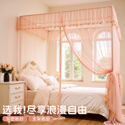 2025新款落地蚊帐家用卧室三开门全罩式加粗支架免安装25宫廷纹账