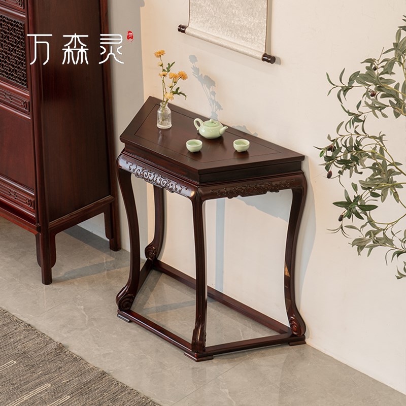 万森灵【六角玄关半桌】红木半圆桌中式玄关桌入户靠墙玄关台实木