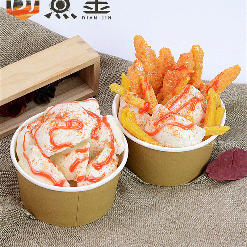 彷真韩国炸鸡年糕杯模型薯条鸡柳三合一油炸食品小吃展示道具定制