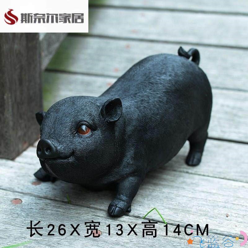装饰居场花雕塑农猪小黑猪彷真动物大白园摆件家摆件树脂客厅模型