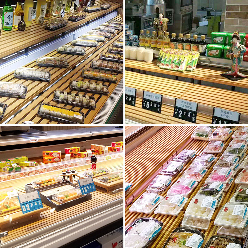 水果货架陈列展示木层架生鲜店冷柜鲜肉柜装饰耗材阶梯式效果定制