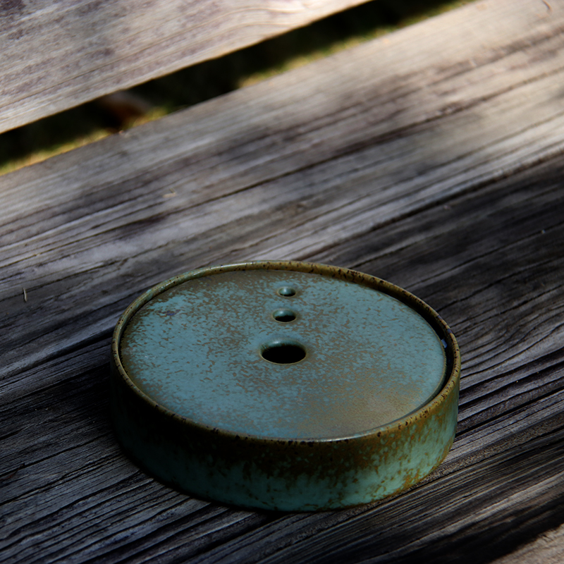 青瓷茶盘窑变焕彩银斑青花圆形壶承盘粗陶中式 小干泡台 陶瓷壶托