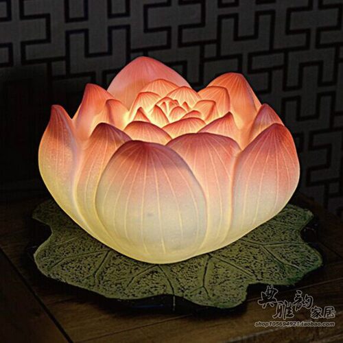 中式树脂工艺卧室古典田园荷花莲花灯饰床头创意灯具台灯清尘红尘