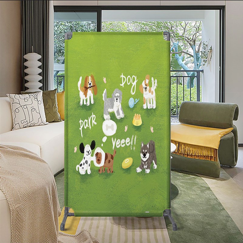 卡通手绘狗狗落地屏风玄关客厅隔断卧室试衣间入户遮挡可移动座屏