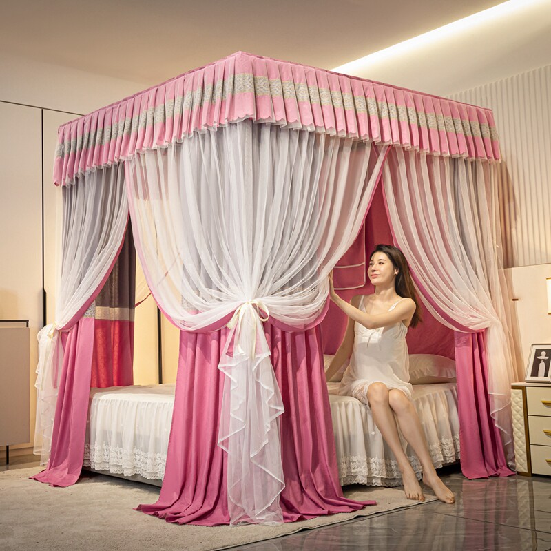 高级宫廷四季落地蚊帐家用公主防蚊遮光卧室加粗加厚支架床幔1.8m