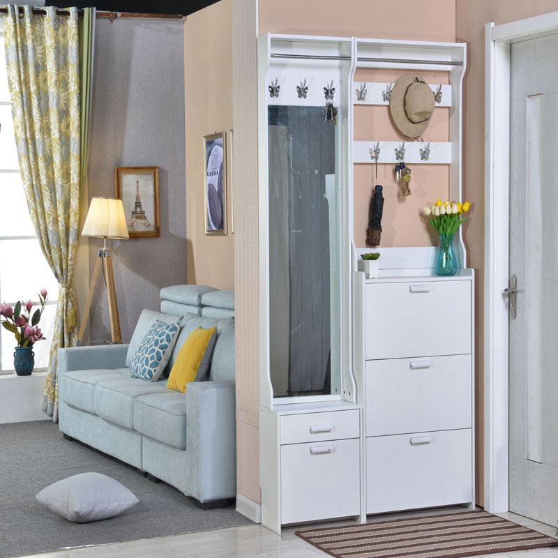 简约现代超薄翻斗鞋柜换鞋凳带衣架17cm门厅小鞋架穿衣镜15cm