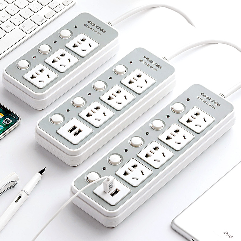 两个插孔的插头二脚孔插座转换器插板插拖排插一分三米排多个插头