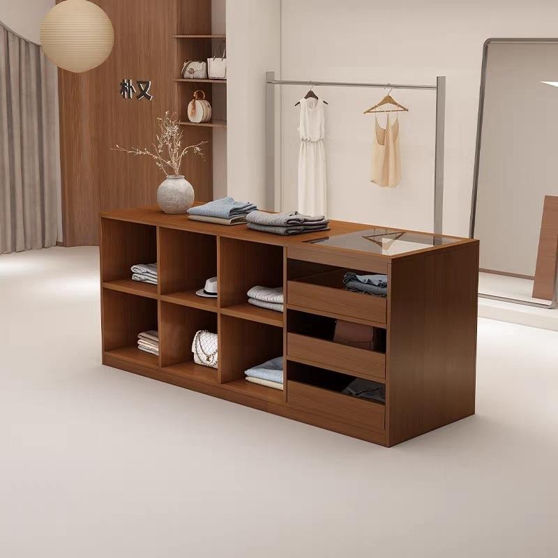 服装店中岛台流水展示台吧台收银台柜台摆件饰品陈列柜台桌带玻璃