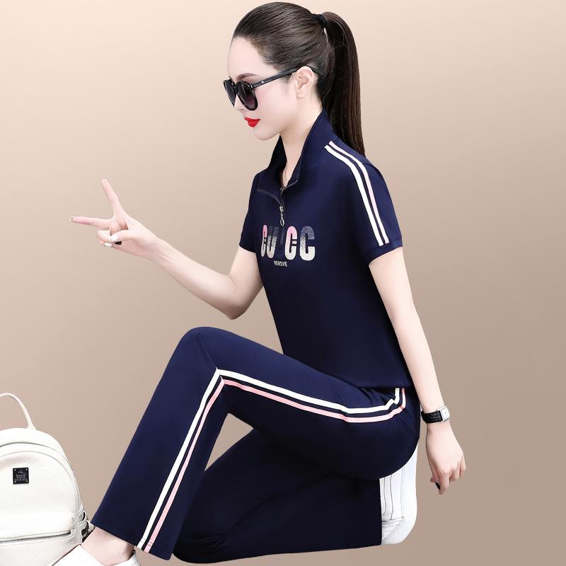 冰丝运动服套装女夏季2025新款洋气质妈妈时尚短袖休闲跑步两件套