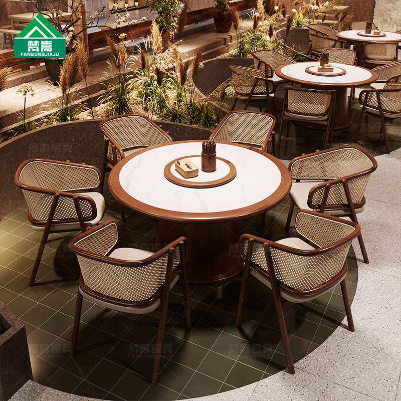主题餐厅桌椅组合中式湘菜馆实木餐桌椅茶餐厅火锅店饭店餐椅商用