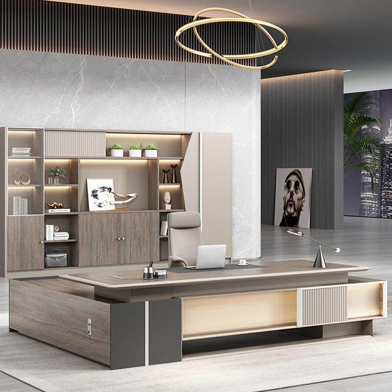 办公桌老板桌轻奢简约现代大班台办公家具单人经理桌椅组合轻奢风