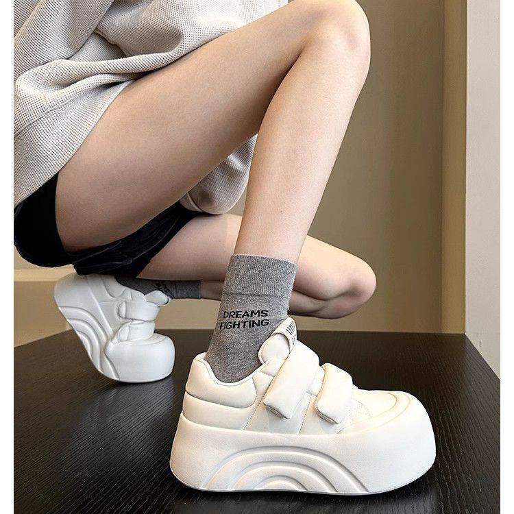 厚底增高魔术贴小白鞋女大头鞋潮