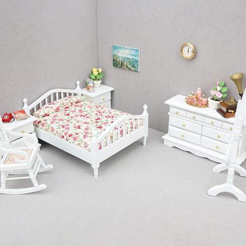 1：12迷你娃娃屋卧室套装6套dollhouse 12分娃娃用摆件ob11床镜子