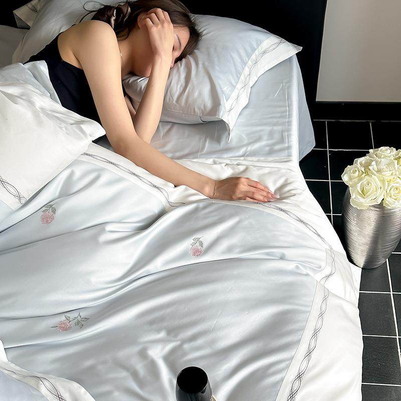 高端棉绣大气欧式100支长绒棉刺四件套轻全棉纯被套奢风床上4QZC