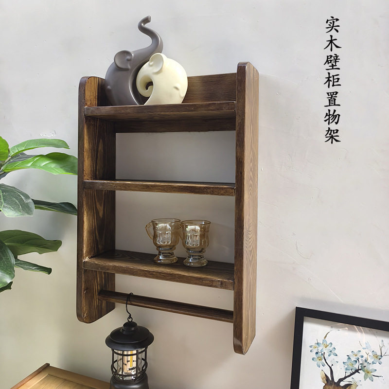 实木多层壁挂客厅收纳置物架