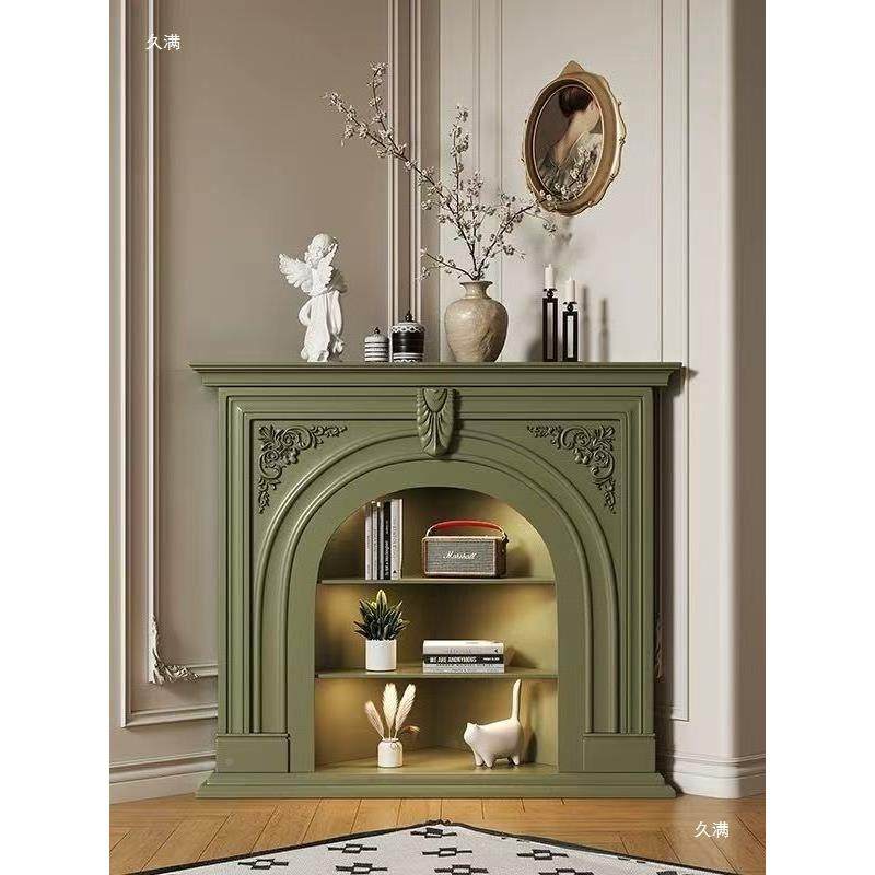 实法式奶油TKG风转角三角壁炉厅木装饰柜客墙角三落地式角展示柜