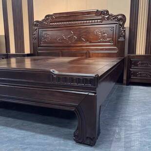 中式全实木床紫檀木榫卯结构加厚婚床1米8雕花大床卧室复古双人床