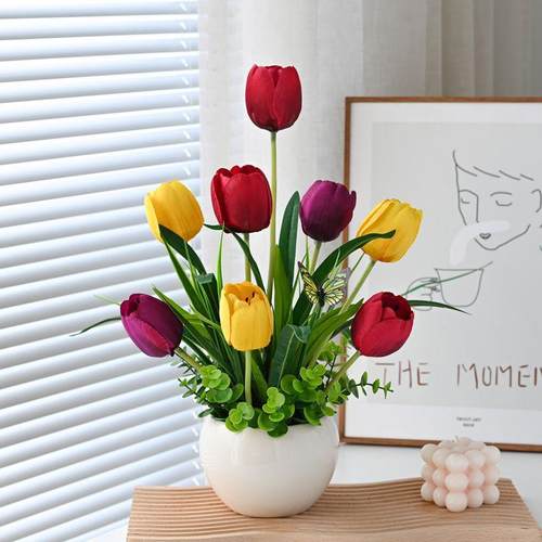 郁金香向日葵仿真花套装摆件假小客花厅摆设盆栽居餐PEL桌花家装