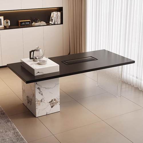 实木桌办茶泡茶一体公桌功家REH夫现代简约风会客阳台客厅用轻奢