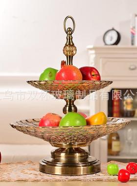 装品水晶玻璃板感果盘样间家居饰品MNG饰双层摆水果盘件酒店餐具