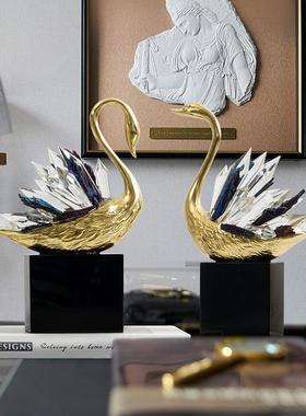 新中式轻奢创意客水晶石天鹅摆件厅电视柜桌金属动物TZ-90960面术