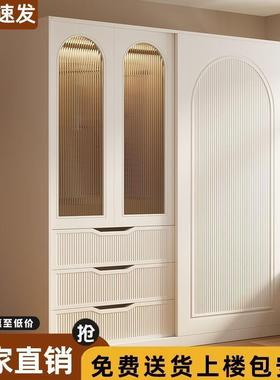 法式油推拉门衣柜书桌ZMB一体小风型卧室现代奶简约玻璃门大户衣