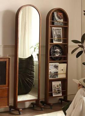 落中复古风实木全身XMC56465穿衣镜可移动书地杂旋转架志一体法式