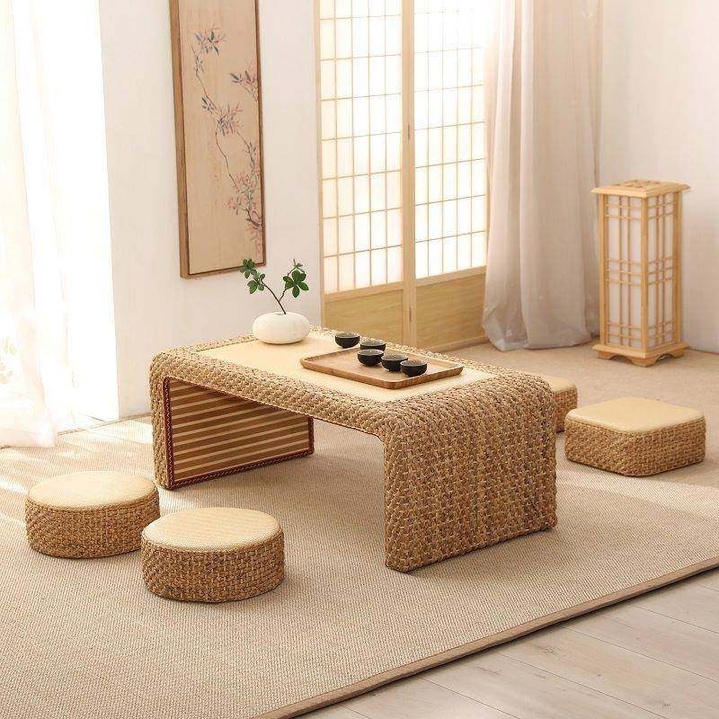 藤桌编榻米桌茶几阳台茶简约飘窗日式矮桌炕几家用地台榻SPC组合