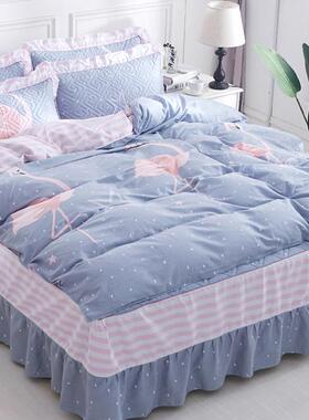 5Y款AF75T7H5M1纯棉夹加厚床裙式四件全套床棉套带床罩床单棉床上