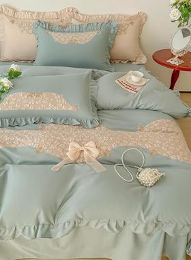 公主风全棉件套100纯棉绣被套高亲肤床刺单床笠档被罩11079/11床