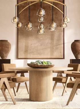 RH美式乡家村实CZ1008木圆形1人01人16人大2餐桌用民宿别墅法式饭