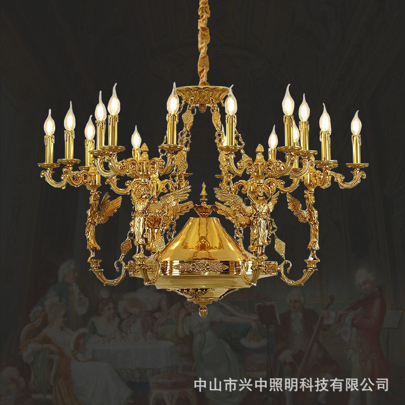 法式全铜大吊灯别墅客厅奢华大气复古欧式蜡烛复式楼宫廷灯具