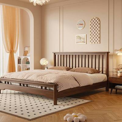 温莎实木床双人床1.58米主卧大床储物美式床排骨架床架1米2单人床