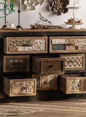 地中海风复古木质斗柜美式LWY抽屉装饰收纳柜田园风做旧实木关玄