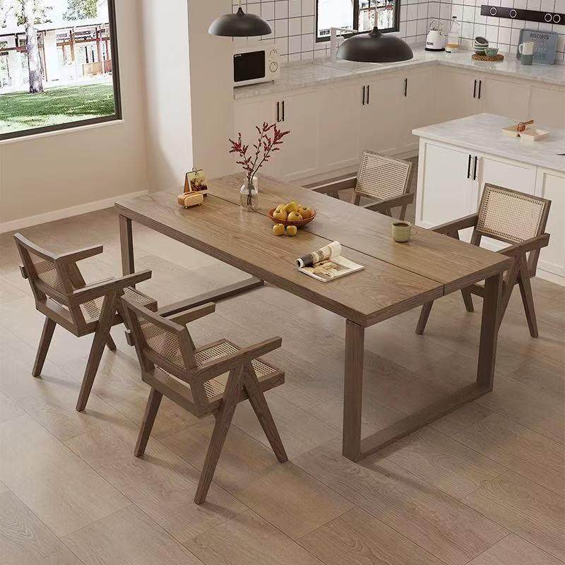 ZSW简约莫条比恩餐桌书原木桌子木家用桌客厅饭桌白蜡长椅组合儿