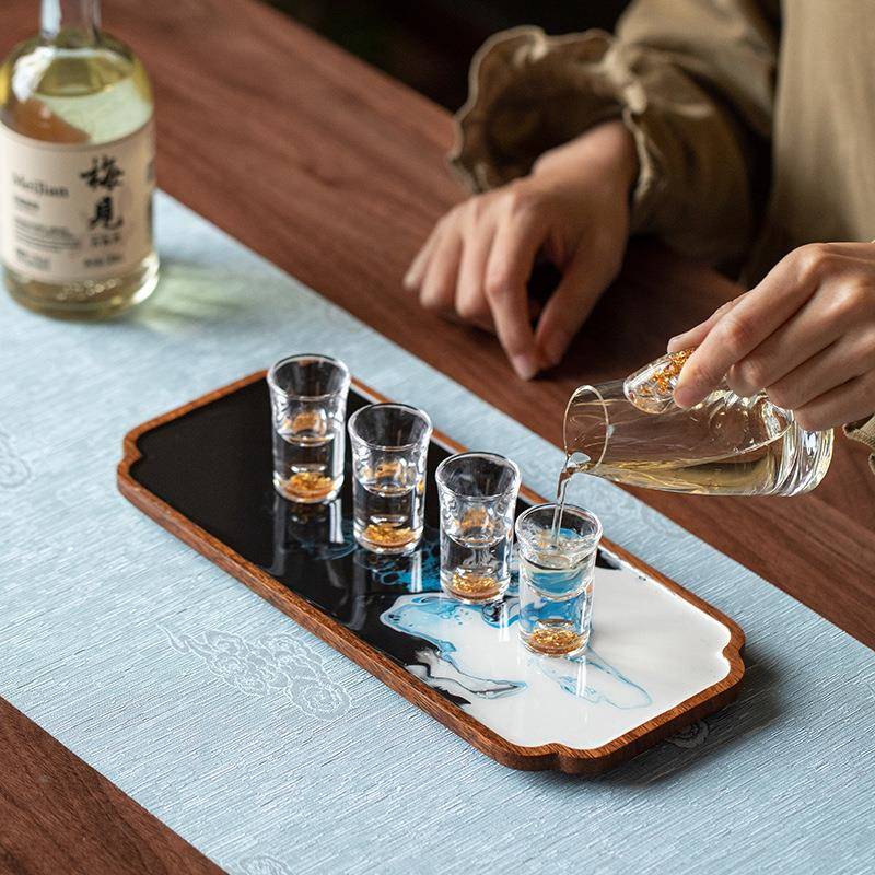 复古大树脂干泡盘小工型茶室家lc02用茶托长方形漆实木手手绘盘干