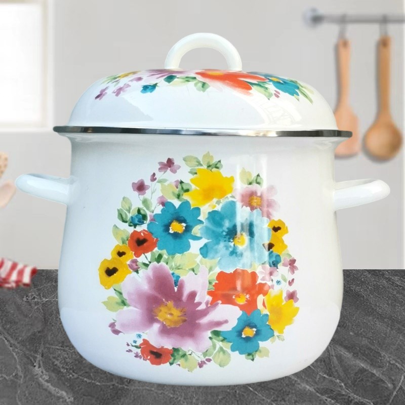 搪瓷高筒锅加深搪瓷炖锅煲汤炖排骨锅家用双耳锅燃气灶电磁炉通用